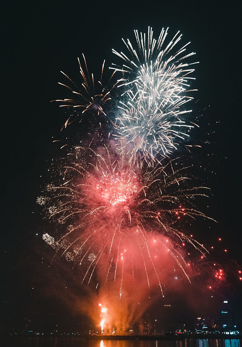 Vietnamese fireworks at a festival for a vietnamese public holiday