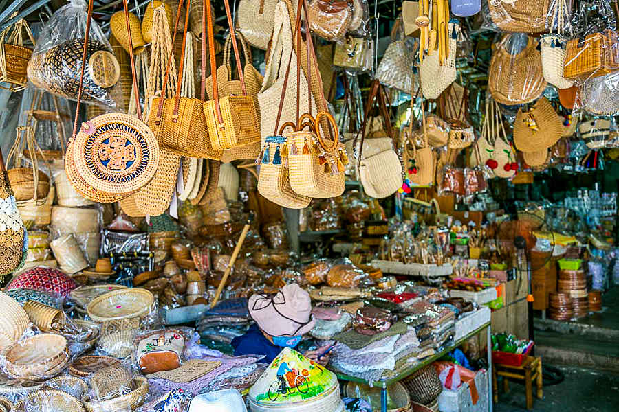 Rattan Bags hand in the markets as enticing gifts for tourists wondering what to buy in Vietnam