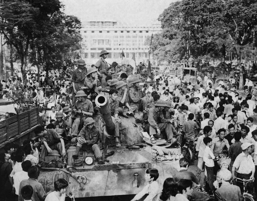 Army tank near Reunification Palace, Fall of Saigon, 31 April, 1975