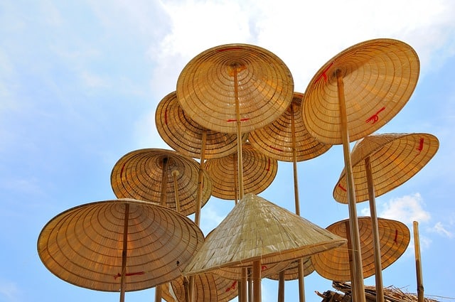 Conical hats on display for sale