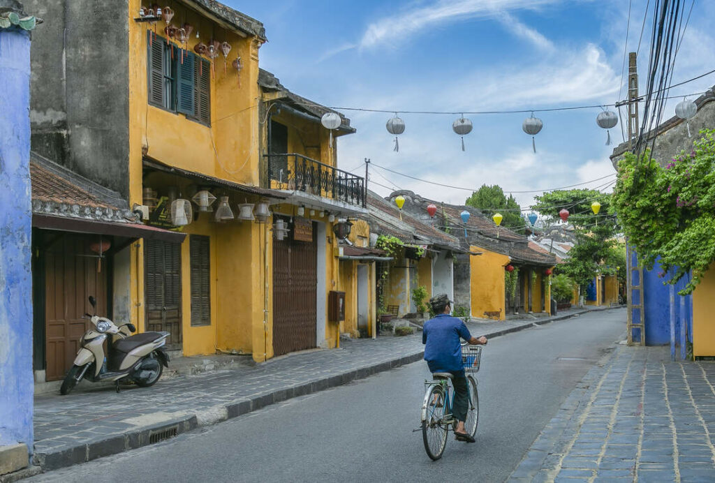 Hoi An Old Town. Bicycle down empty street