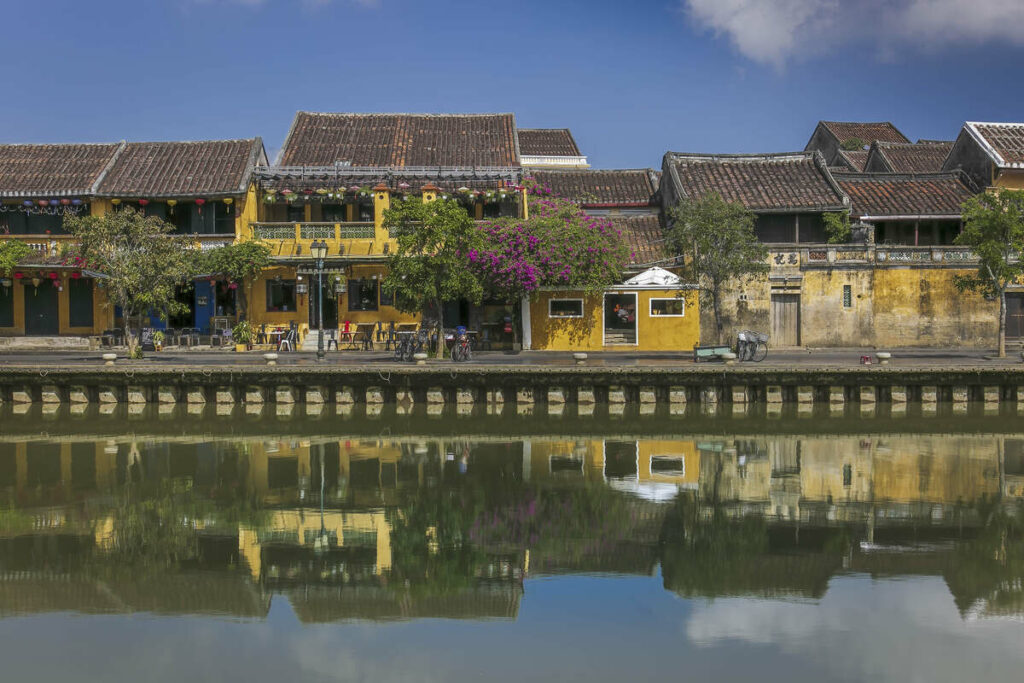 Thu Bon River Hoi An and traditional Hoi An Old Town buildings